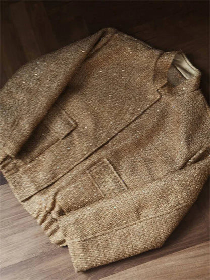 Black Sequin Fashion Outwear Female Loose Patchwork High Waist Long Sleeve Jacket Streetwear Solid Glitter Female Coat New