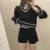 Autumn New Korean Fashion Knitted Two-piece Shorts Set V-neck Pullover Crop Top Solid Shorts Casual Pants Suit Female Clothing