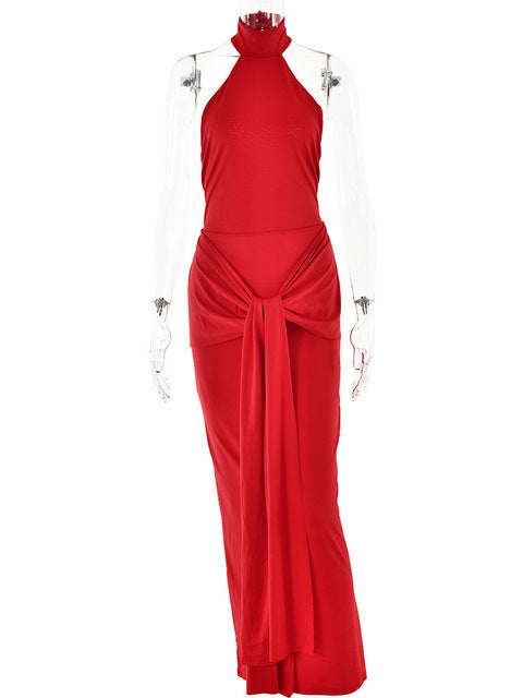 Sexy Sleeveless Backless Lace Up Evening Dress Women’s Elegant Slim Fit Maxi Dress Female Elegance Party Vesidos