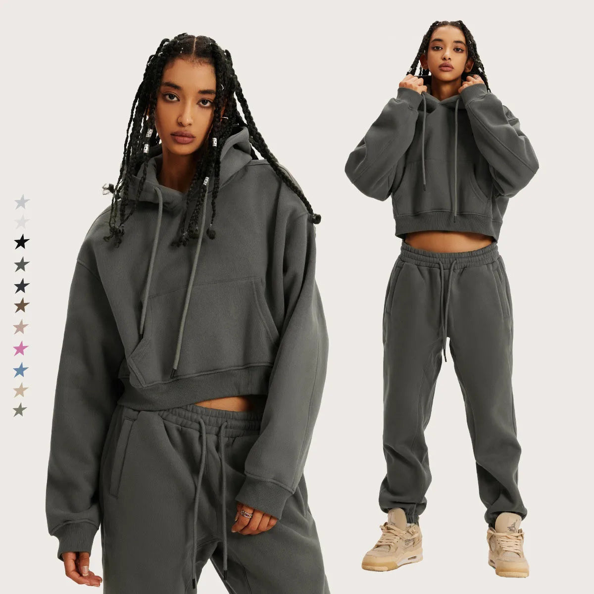 Autumn/Winter American retro hooded hoodie women plus fleece thickened Spice girls short women’s hoodie