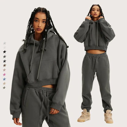 Autumn/Winter American retro hooded hoodie women plus fleece thickened Spice girls short women’s hoodie