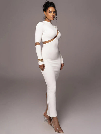-Women’s Split Long Sleeve Midi Dress, Sexy Hollow Out, Split, Irregular, Irregular, Party, Club, Evening