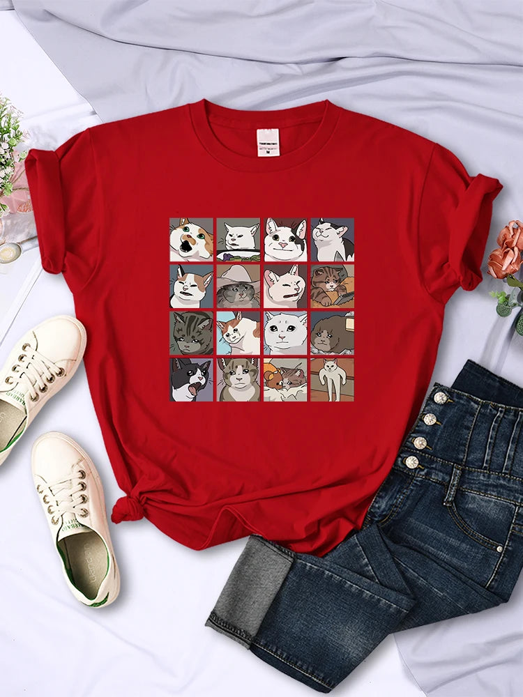 Camisetas con estampado de animales, perros y gatos para mujer, ropa de verano moderna, estilo Harajuku, camisetas deportivas, camisetas casuales multicolores para mujer