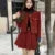 Autumn Winter New Red Tweed Two-piece Skirt Set Women Short Jacket Coat Pleated Mini Skirt Korean Fashion Chic Female Outfits
