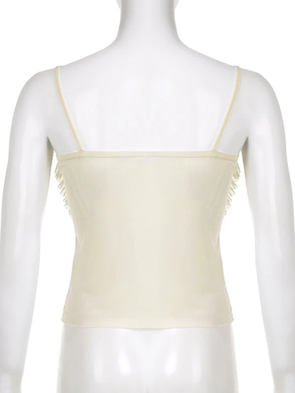 Camisola de tirantes fina con volantes y retazos para mujer, estilo Y2K, estilo veraniego, estilo urbano, sexy, de los años 2000