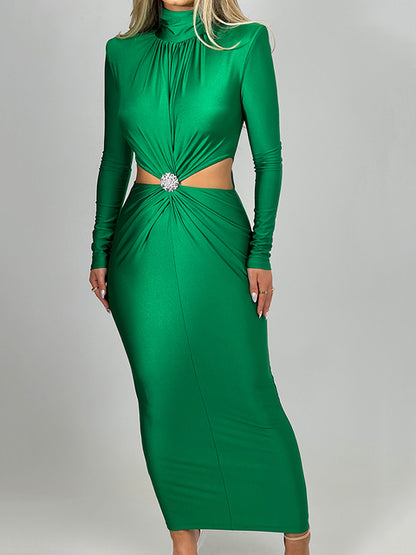 Winter New Long Sleeve HollowOut Diamond Dress For Women Bodycon Elastic Elegant Evening Dress Female Fashion Party Club