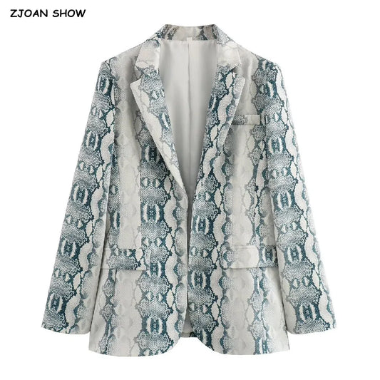 Autumn Free style Open Stitching Animal Snake Print BF Blazer Boyfriend Vintage Women Long Sleeve Suit Loose Female Coat