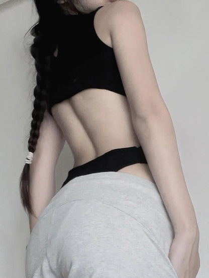 Body sexy con agujeros para fiesta rave, sin mangas, sin espalda, negro, ajustado, para mujer, para salidas nocturnas