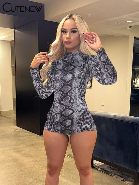 Mono con estampado de leopardo para mujer, moda de otoño, mono ajustado elástico de manga larga con cuello redondo, ropa de calle para discoteca