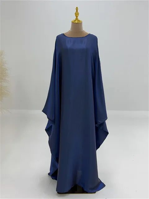 Autumn Loose Shiny Maxi Dress Women’s Butterfly Batwing Long Sleeve Muslim Clothes Party Dress Solid Female Long Dress New