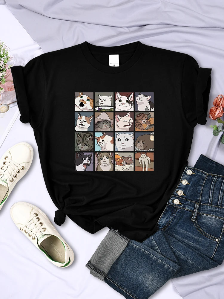 Camisetas con estampado de animales, perros y gatos para mujer, ropa de verano moderna, estilo Harajuku, camisetas deportivas, camisetas casuales multicolores para mujer