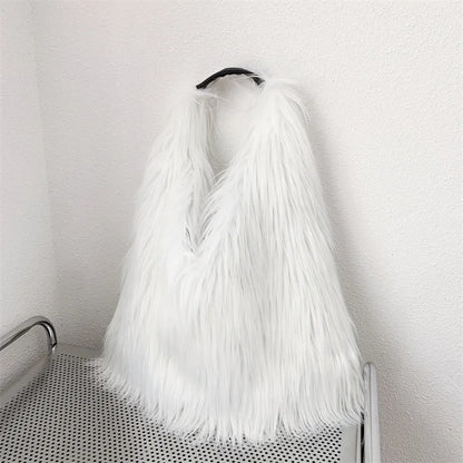 00s Cool Y2k Street Girls Hot Fluffy Furry Shoulder Bag Women Luxury Brand Fashion Faux Fur Hobos Big Tote Bag Harajuku Handbags
