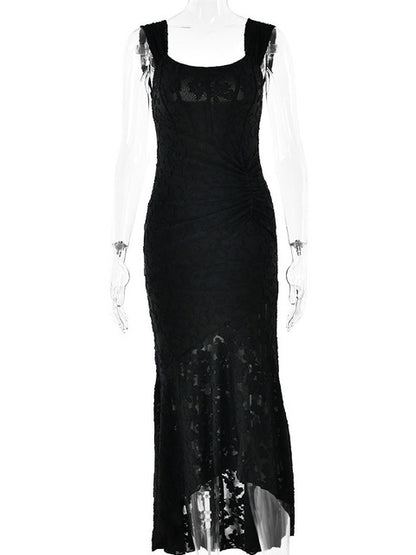 Sexy Camisole Patchwork Zipper Evening Dress For Women Ruffle Ruffled Bodycon Maxi Female Dress Elegant Party Vestidos