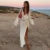 Beach V-neck Long Dress Women White Knitted Lace Up See Through High Slit Maxi Dresses 2025 Summer Lady Holiday Vacation Robes