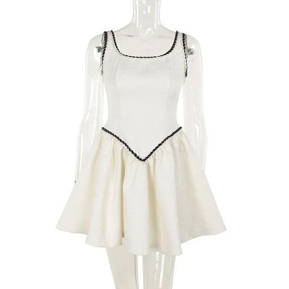 Chic Slim Suspender Dress Women’s Elegant Contrast Color Splice Sleeveless A-Line Mini Dresses Female Party Club Clothes