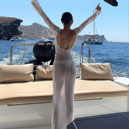 Bohemian Beach Holiday Bikini Cover-Ups Dress Sun Protection Bodycon Chic Women Sexy Backless Long Dress Club Party Night