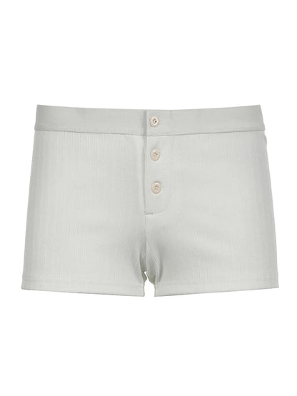 Pantalones cortos básicos de verano ajustados con cintura baja y botones para mujer