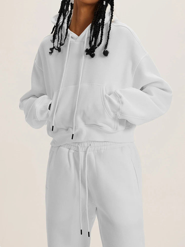 Autumn/Winter American retro hooded hoodie women plus fleece thickened Spice girls short women’s hoodie