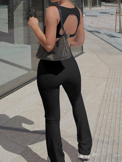 Backless Skinny Sexy Black Jumpsuits For Women Sleeveless Square Collar Rompers Rave Summer Vacation Baddie Outfits