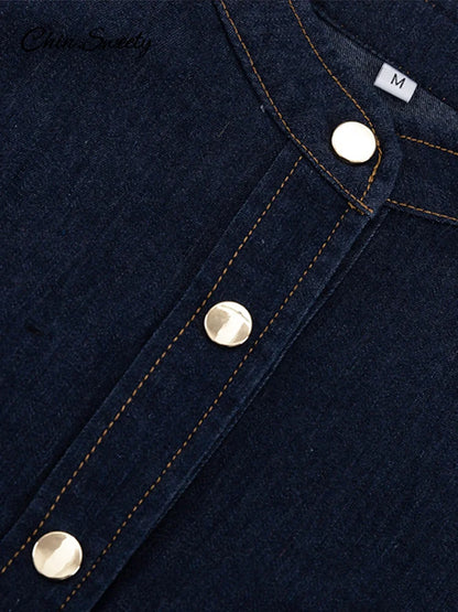 Casual Women’s Denim Blue Mini Dresses O-neck Long Sleeved Cinched High Waist Lace Up Dresses 2025 Spring Lady A-line Vestidos