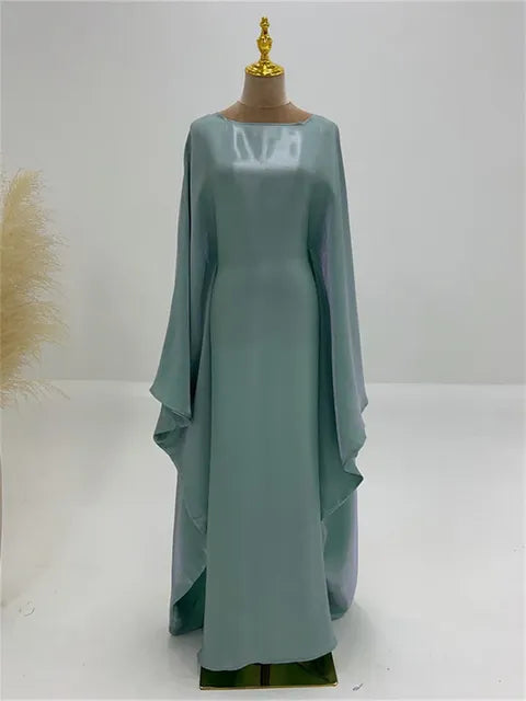 Autumn Loose Shiny Maxi Dress Women’s Butterfly Batwing Long Sleeve Muslim Clothes Party Dress Solid Female Long Dress New
