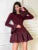 Angora Red Flare Sleeve Mini Dress For Women Fashion Splice Folds Autumn Winter Dress A-Line Sweet Bodycon Women Clothes