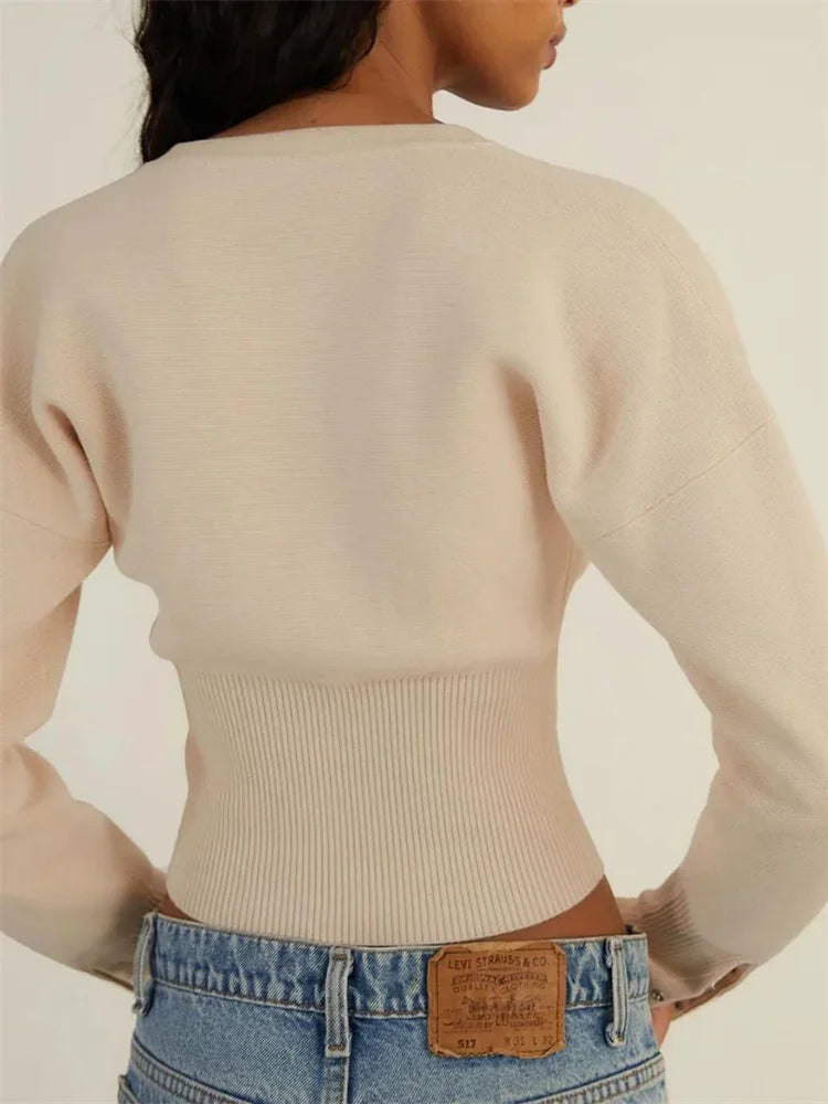 Cárdigan de punto de moda de otoño para mujer, top corto informal ajustado con retazos acanalados, cárdigan de punto para mujer, prendas de vestir exteriores