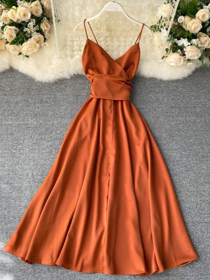 Vestido largo playero sexy de verano para mujer, elegante vestido blanco de fiesta de noche con escote en V y espalda descubierta de satén con vendaje para mujer.