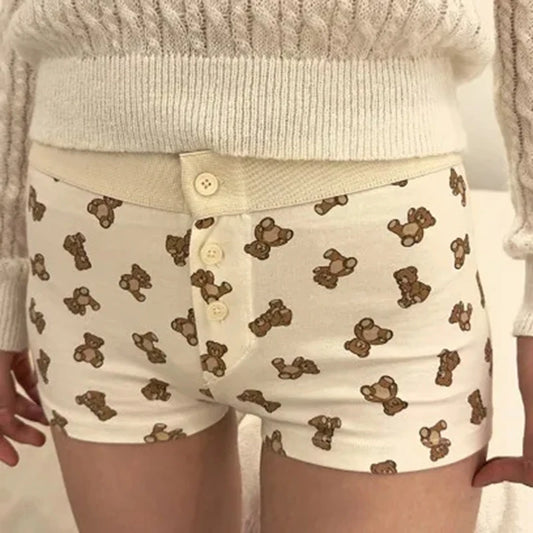 00s Retro Cute Patterm Boyshorts Fairy Y2K Cottage Low Waist Button Comfy Undies Sweatshorts Women Pajamas Shorts Lounge Bottom