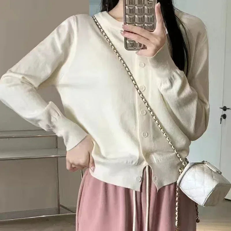 Autumn Long Sleeve Fashion Women Cardigans Sweater Knitted Coat Short Casual Single Breasted Korean Slim Chic Ladies Tops