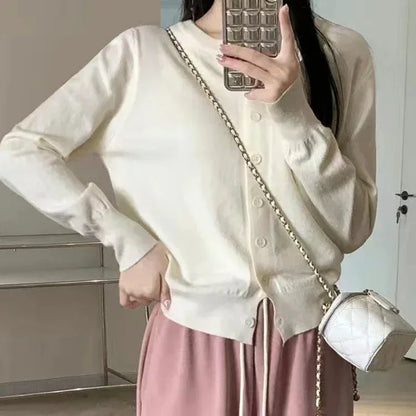 Autumn Long Sleeve Fashion Women Cardigans Sweater Knitted Coat Short Casual Single Breasted Korean Slim Chic Ladies Tops
