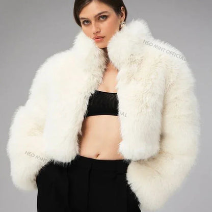 Brand Iconic Fashion Kendall Jenner Snow White Fox Fur Jacket Women Winter Fluffy Warm Faux Fur Coat Girls Streetwear