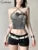 3D Patchwork Camisole Women Summer Shiny Stunning Halter Bandge Skinny Bare Midriff Top Girls Solid Sexy Party Wild Wear