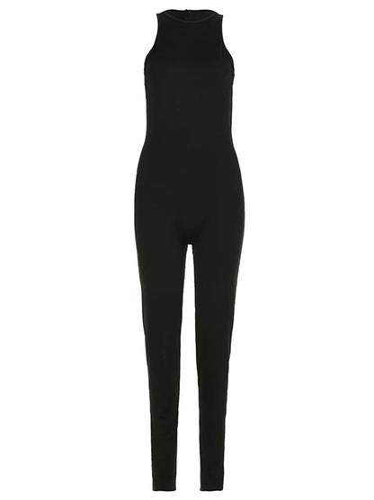 Mono deportivo negro liso sin mangas ajustado sexy para mujer, cuello redondo, gris, básico, informal, de verano