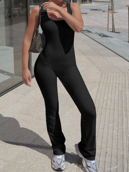 Backless Skinny Sexy Black Jumpsuits For Women Sleeveless Square Collar Rompers Rave Summer Vacation Baddie Outfits