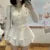 Autumn Korean Fashion Knitted Two-piece Skirt Set Women Casual Single Breasted V-neck Sweater Mini Ruffles Skirt Y2K New Outfits