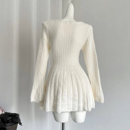 Autumn Winter Sexy Elegant Knitted Dresses for Woman Y2K Harajuku Slim Sweater Dress New Solid Chic Mini Party Dress