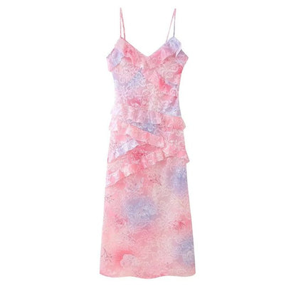 Sexy V-neck Backless Sleeveless Long Dresses Fashionable High Waist Slim Party Dress 2025 Elegant Print Women’s Evening Dress