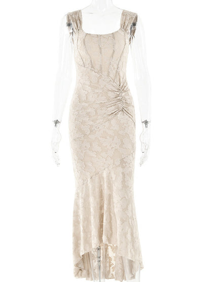 Sexy Camisole Patchwork Zipper Evening Dress For Women Ruffle Ruffled Bodycon Maxi Female Dress Elegant Party Vestidos