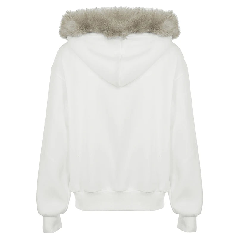 Sudadera con capucha con estampado de letras Y2k para mujer, cuello falso, ropa de moda para otoño e invierno, abrigo de estilo coreano