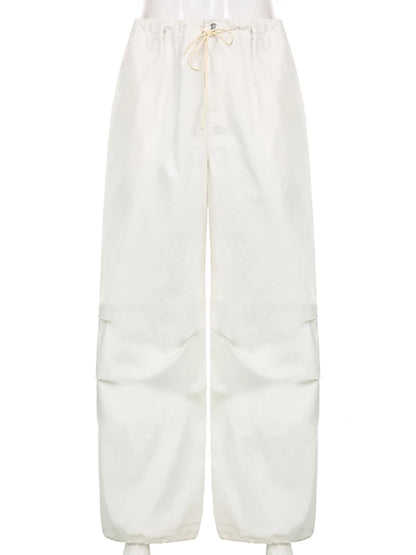 Casual Baggy Wide Leg Sweatpants White Loose Drawstring Low Waist Streetwear Cargo Pants Womens Hippie Joggers Trousers