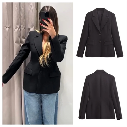 autumn new women’s clothing style slim fit loose versatile shoulder pad lapel simple suit jacket