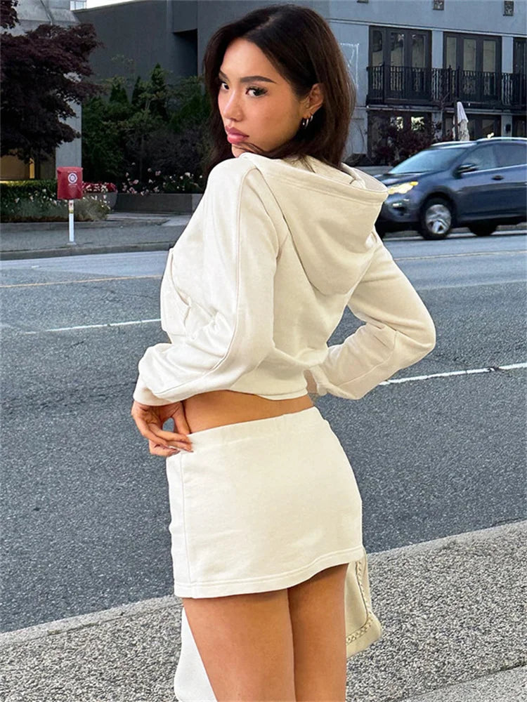 Autumn Fashion Hoodie 2 Piece-Set Skirt Female Cropped Zipper Cardigan Top And Skirt Sets Tracksuit Women’s Sexy Outfits