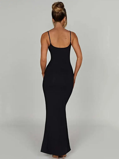 Sexy Spaghetti Strap Backless Bodycon Women Maxi Dress Slim Elegant Party Club Female Vesidos Solid Street Evening Dress