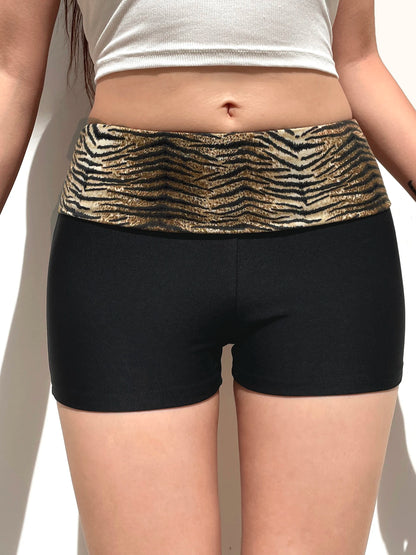 Contrast Animal Stripe Waist Slim Black Shorts For Women Summer Fashion Skinny Sexy Hot Short Pants Rave Baddie Outfits