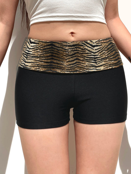 Contrast Animal Stripe Waist Slim Black Shorts For Women Summer Fashion Skinny Sexy Hot Short Pants Rave Baddie Outfits