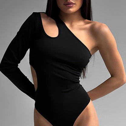 Body de mujer con un hombro descubierto y abertura, sexy, sin espalda, a la moda, elegante, para otoño, para fiesta, rave, body para mujer, tops