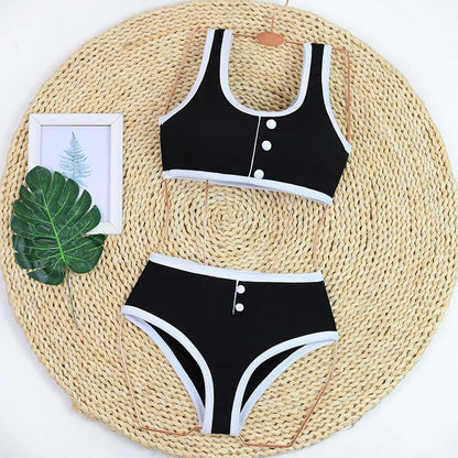 Sexy Bikinis Set For Women Contrast Color High Waist Split Matching Bikninis Set Autumn New Female Beach Holiday Outfits