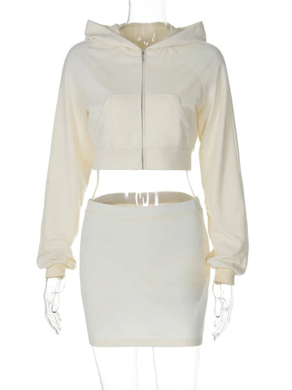Autumn Fashion Hoodie 2 Piece-Set Skirt Female Cropped Zipper Cardigan Top And Skirt Sets Tracksuit Women’s Sexy Outfits