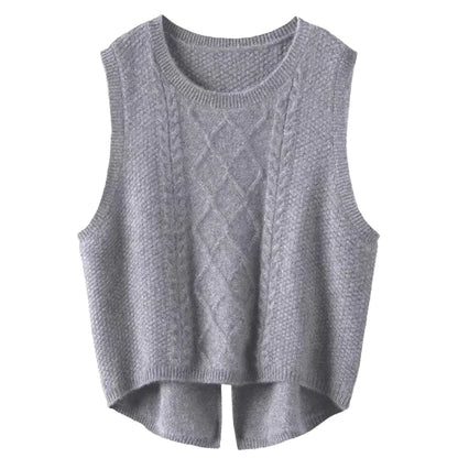 Chaleco tipo suéter con cuello en V para mujer, liso, sin mangas, estilo preppy, tejido dulce, informal, para otoño e invierno